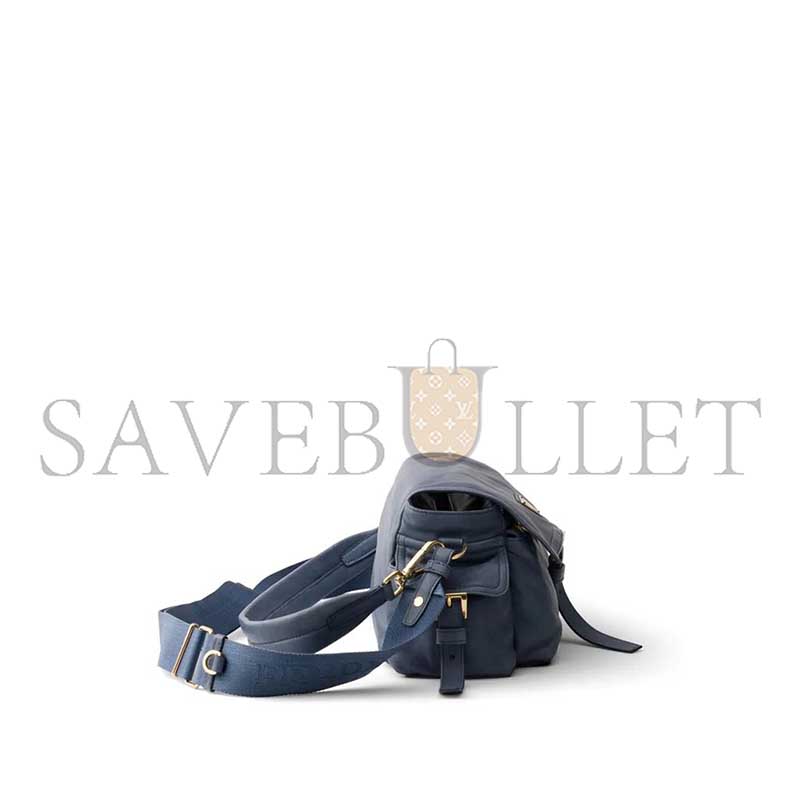 PRADA BLUE EXPLORE MEDIUM NAPPA LEATHER SHOULDER BAG WITH FLAP 1BD394 (30*14*10cm)
